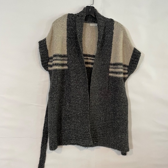 Costa Blanca Sleeveless Cowl Neck Sweater Stripe Pattern Grey and Beige Size S/P - Picture 2 of 6